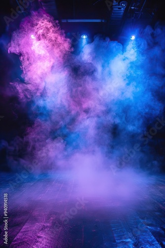Colorful smoke creates a mystical atmosphere with vibrant hues of blue and purple, perfect for creative projects and backgrounds.