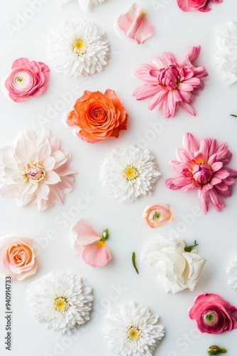 Wallpaper Mural An aerial view of various beautiful flowers against a milky background Torontodigital.ca