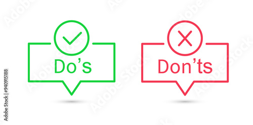 Do's and don'ts icon. Pros and cons Checklist. Positive and negative comparison. vector illustration