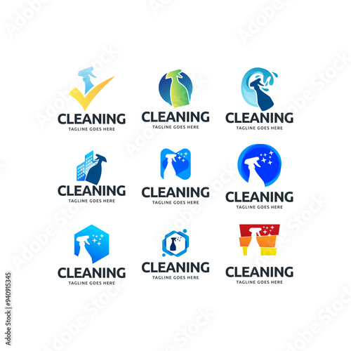 Set of Home Cleaning Services Logo Design Vector. Clean spray logo design.