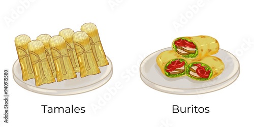 Mexican Food Illustration Set Taco Chilaquiles Nachos Quesadilla Pozole Enchilada Taquito