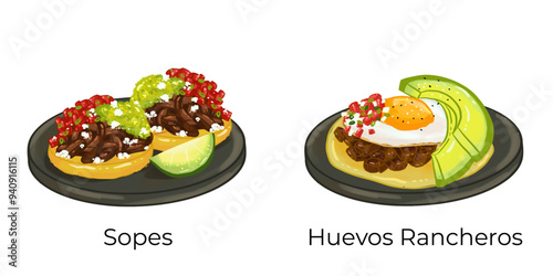 Mexican Food Illustration Set Taco Chilaquiles Nachos Quesadilla Pozole Enchilada Taquito