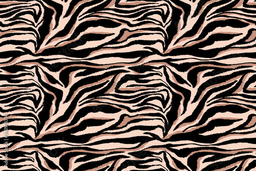Zebra skin texture, wildlife fur abstract seamless pattern. Savannah animal stylish stripes background perfect for textile, print, fashion