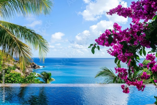 Coastal pool with tropical plants and flowers