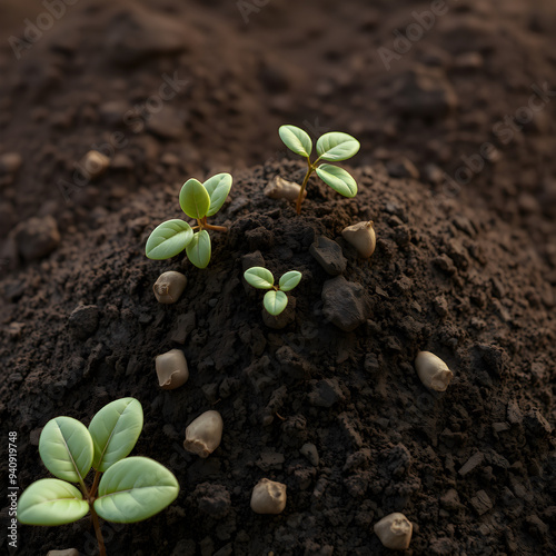 Organic compost, rich and dark soil, illustration