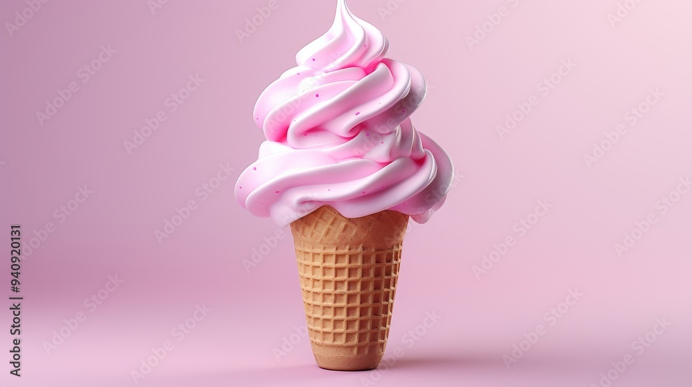 Delicious pink swirl ice cream in a crispy cone, perfect for summer treats and desserts, set against a soft pink background. Delicious pink swirl ice cream in a crispy cone, perfect for summer treats and desserts, set against a soft pink background.