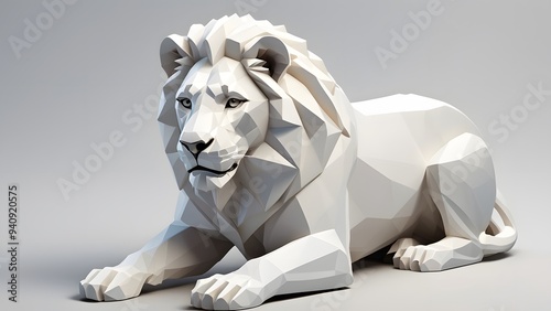 3D illustration of a white lion with polygonal texture, studio portrait. photo