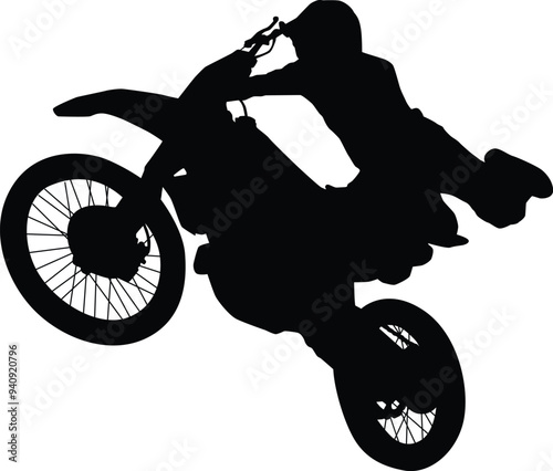 Motocross rider silhouette full body illustration. People posing on motorcycle.