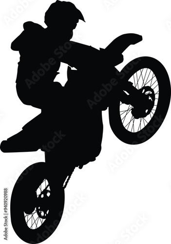 Motocross rider silhouette full body illustration. People posing on motorcycle.