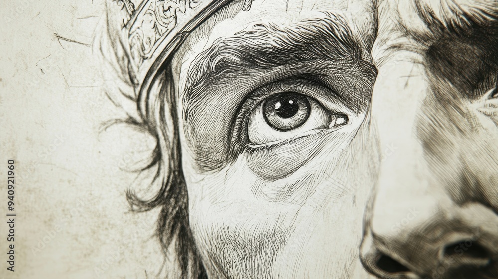 Fototapeta premium 1 Chronicles: David’s Face Reflecting Humility and Determination During His Crowning - A Biblical Illustration of Leadership and Authority