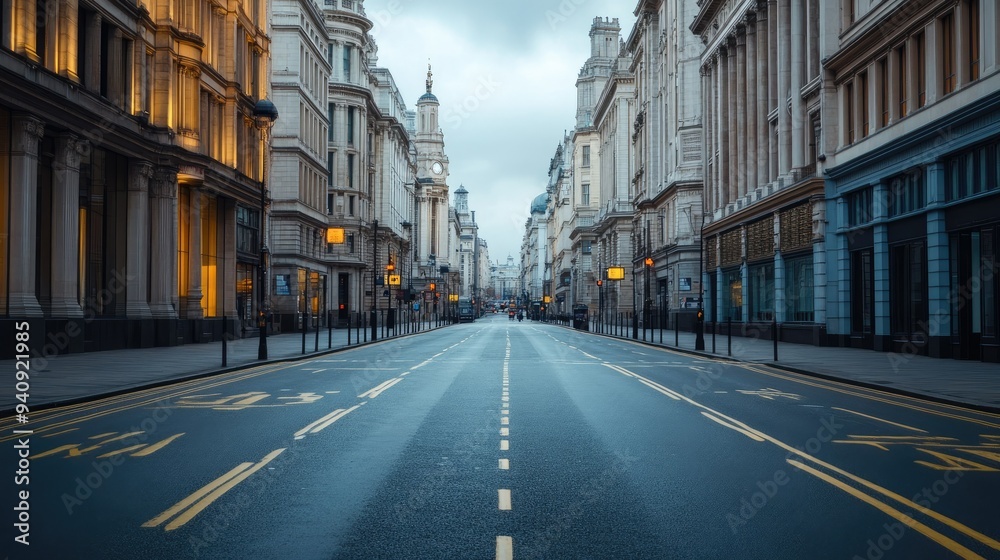 A peaceful scene of an empty urban road with classical architecture, emphasizing the grandeur of the city heritage. A peaceful scene of an empty urban road with classical architecture, emphasizing the grandeur of the city heritage.