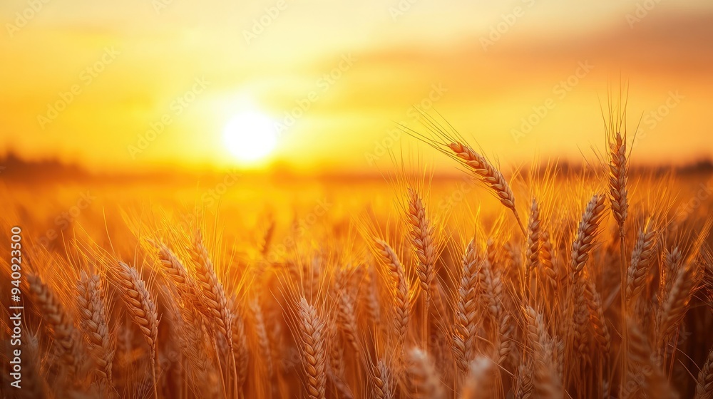 A picturesque view of ripe wheat fields with a beautiful sunset, symbolizing abundance and celebration. - A picturesque view of ripe wheat fields with a beautiful sunset, symbolizing abundance and celebration. -