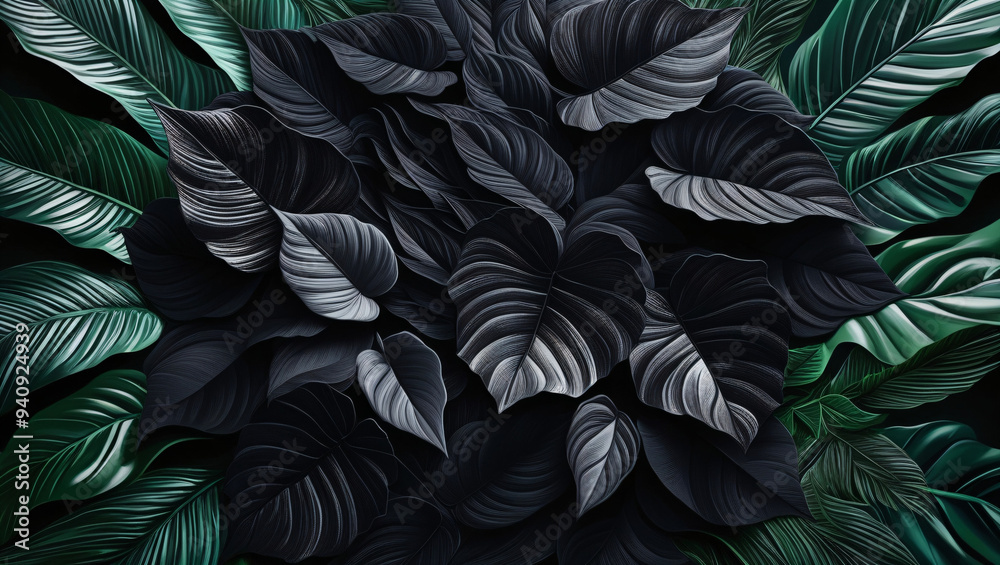 custom made wallpaper toronto digitalTextures of abstract black leaves for tropical leaf background. Flat lay, dark nature concept, tropical leaf