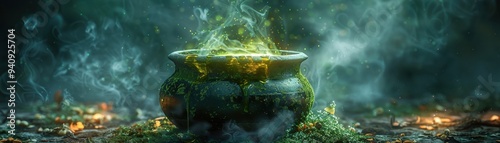 Bubbling Cauldron with Green Witch's Brew photo