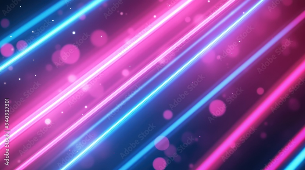 Obraz premium abstract background with pink blue glowing neon lines and bokeh lights