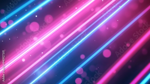 abstract background with pink blue glowing neon lines and bokeh lights