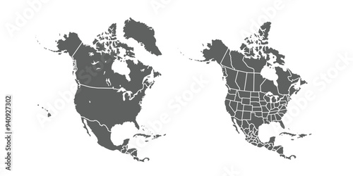 Elegant North America map with regions. United States, Canada, Mexico map featuring clean lines and neutral tones, suitable for professional projects.