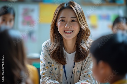 a teacher guiding students through a hands-on learning experience