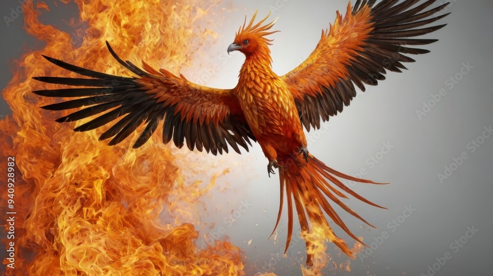 Fototapeta premium Fiery phoenix bird, isolated image