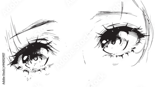 Emotional anime eyes vector sketch 
