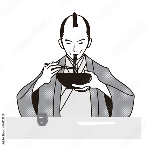 麺を食べる侍 啜る