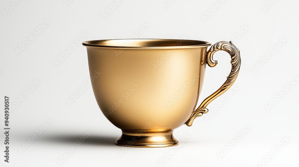 Shiny gold cup with decorative handles and a polished finish Shiny gold cup with decorative handles and a polished finish