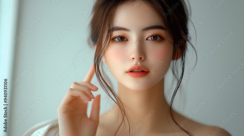 Asian beauty, Asian model, cosmetics model, model, white background, makeup, long hair, girl, girl, sexy beauty, beauty wallpaper, elegant beauty, fresh beauty, skincare