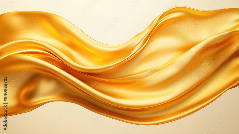 Shimmering golden fabric flowing gracefully in the wind Shimmering golden fabric flowing gracefully in the wind