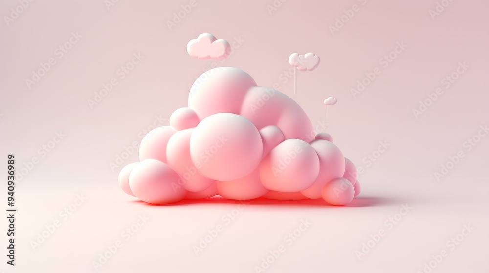 Soft pink cloud composed of various spheres floating against a delicate pastel backdrop, evoking a sense of calm and whimsy. Soft pink cloud composed of various spheres floating against a delicate pastel backdrop, evoking a sense of calm and whimsy.