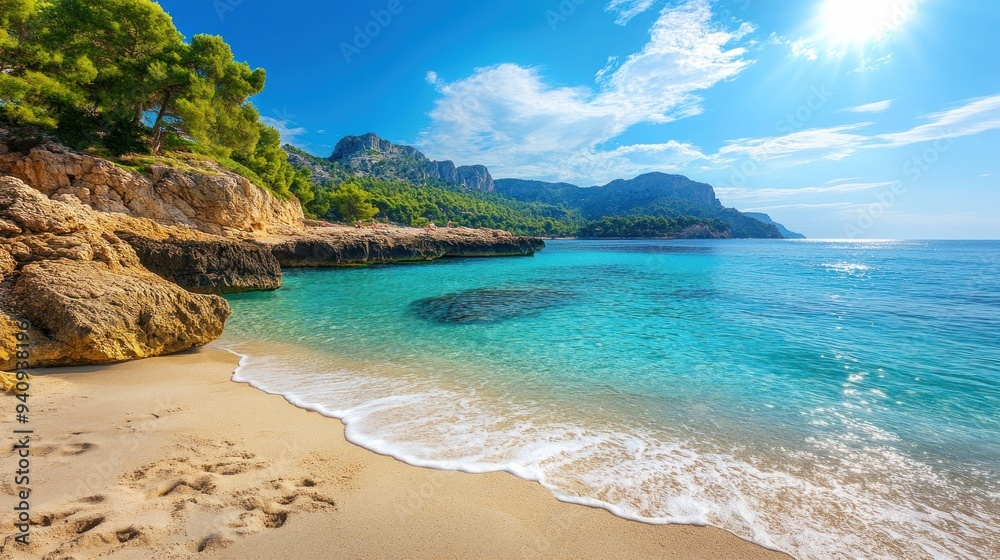 Stunning Seascape with Clear Blue Water and Sandy Beach