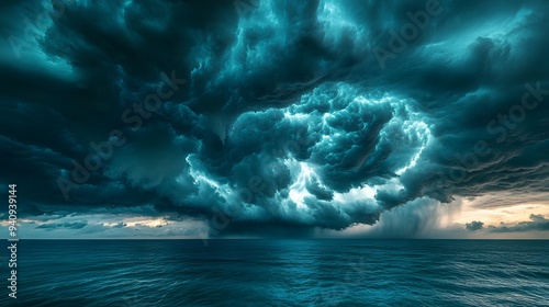 Dramatic storm clouds gathering over the ocean, intense weather, approaching storm