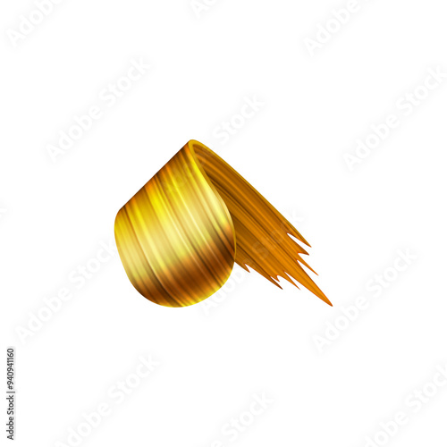 3D golden brush ribbon curl volume paint smear texture, vector brushstroke swirl, realistic twirl watercolor trace