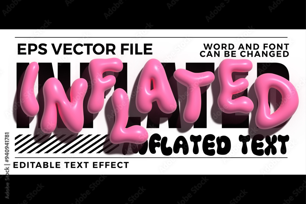 3d pink inflated 3d vector text effect. Retro vibe inflated text style
