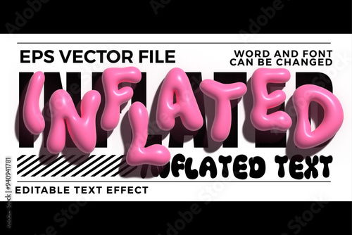 3d pink inflated 3d vector text effect. Retro vibe inflated text style