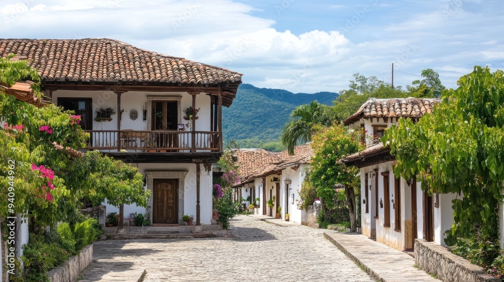 Charming Colonial Street in a Picturesque Town Charming Colonial Street in a Picturesque Town
