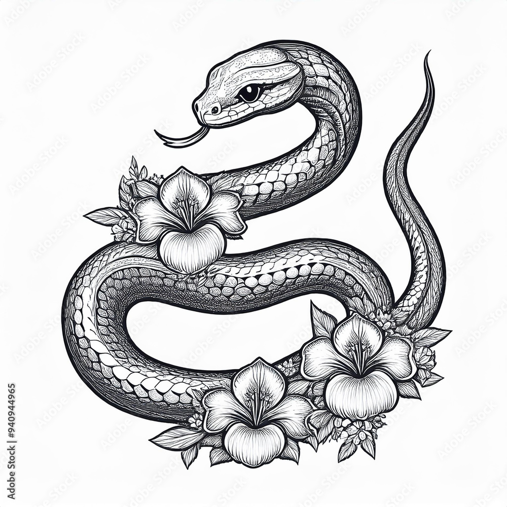 Obraz premium Cobra snake coloring book for adults vector illustration. Anti-stress coloring for adult. Tattoo stencil. Black and white lines.