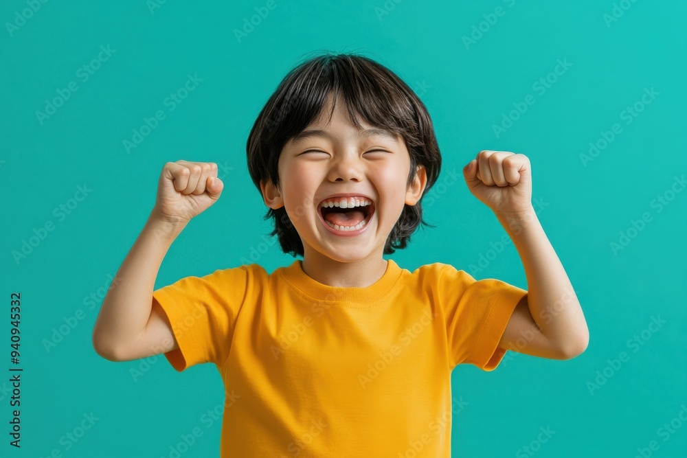 ガッツポーズをして喜ぶ日本人の子供(達成・勝利・歓喜・勝負・嬉しい) ガッツポーズをして喜ぶ日本人の子供(達成・勝利・歓喜・勝負・嬉しい)