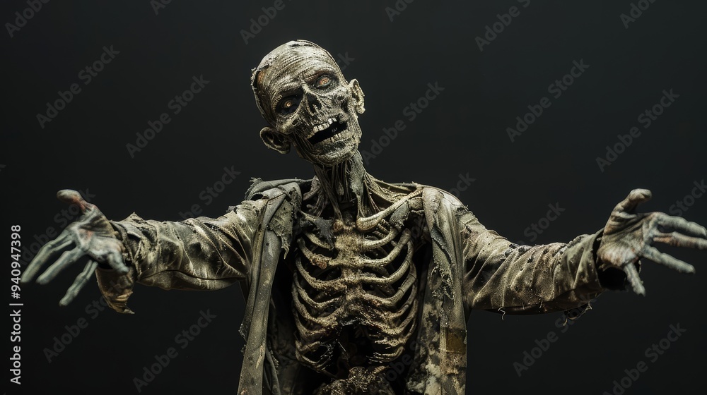 Scary zombie on black background. Undead, creepy monster. Halloween and horror concept. Scary zombie on black background. Undead, creepy monster. Halloween and horror concept.