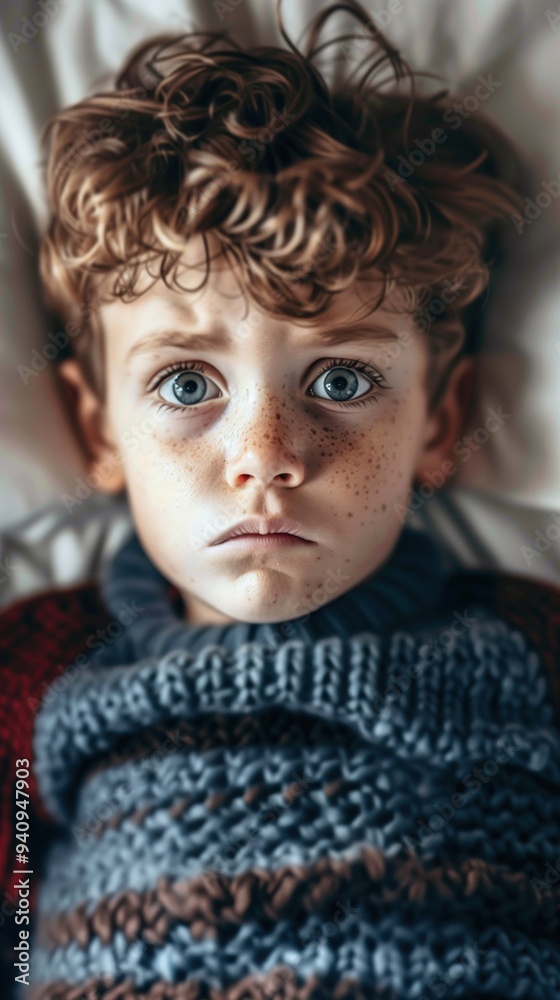 Pensive Young Boy in Cozy Knitted Sweater Intimate Portrait with Thoughtful Expression Pensive Young Boy in Cozy Knitted Sweater Intimate Portrait with Thoughtful Expression