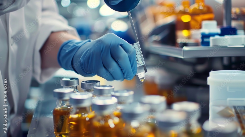 A scientist in a lab coat conducts a precise experiment with a pipette and test tube. The scene is neat, highlighting the serious nature of scientific research. A scientist in a lab coat conducts a precise experiment with a pipette and test tube. The scene is neat, highlighting the serious nature of scientific research.