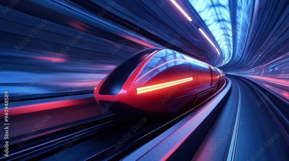 Futuristic train in high speed, showcasing advanced technology and modern design. A spectacular view of motion and innovation.