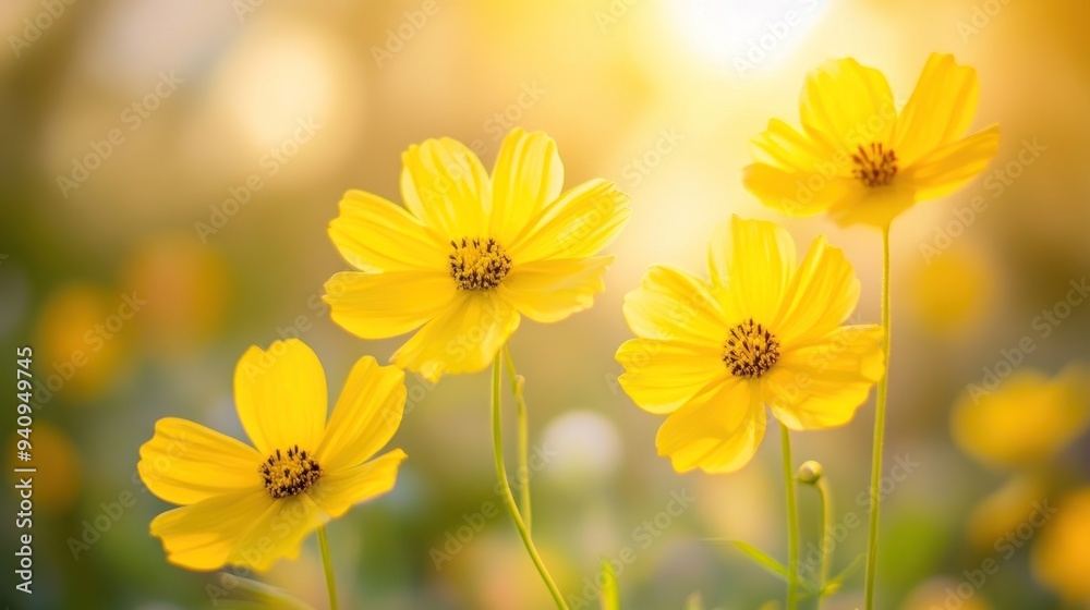 Golden Cosmos Flowers in the Sunlight Golden Cosmos Flowers in the Sunlight