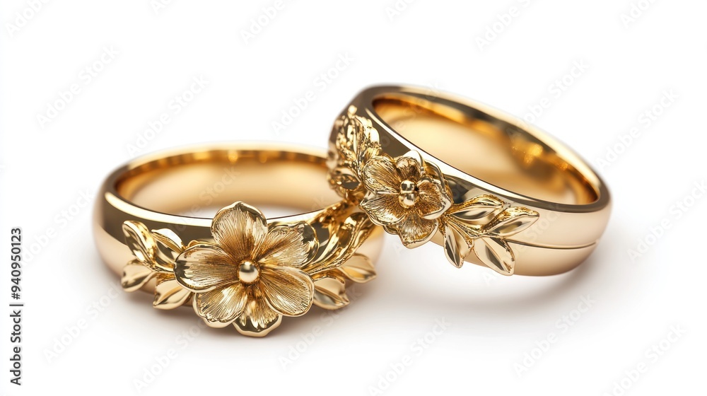 Gold Wedding Bands with Floral Design Gold Wedding Bands with Floral Design