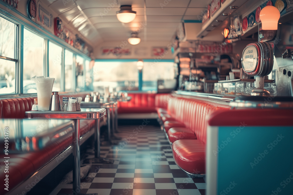 Fototapeta premium Retro Diner Experience: Classic American Eats and Jukebox Tunes