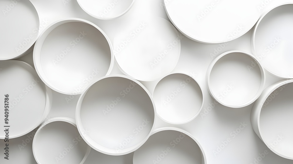 84. Minimalist 3D wall art of clean, geometric circle paper cutouts with soft shadowing 84. Minimalist 3D wall art of clean, geometric circle paper cutouts with soft shadowing