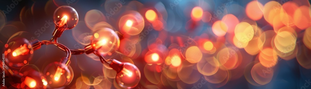 Warm LED holiday lights, 3D Blender style, isolated on orange, close-up, cozy minimal design, with space for text Warm LED holiday lights, 3D Blender style, isolated on orange, close-up, cozy minimal design, with space for text