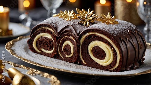 A sumptuously decadent Yule Log Christmas photo