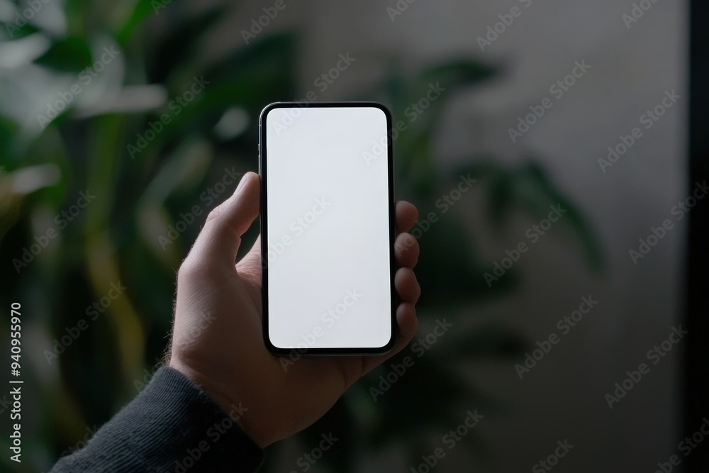 mock up phone in woman hand showing white screen mock up phone in woman hand showing white screen