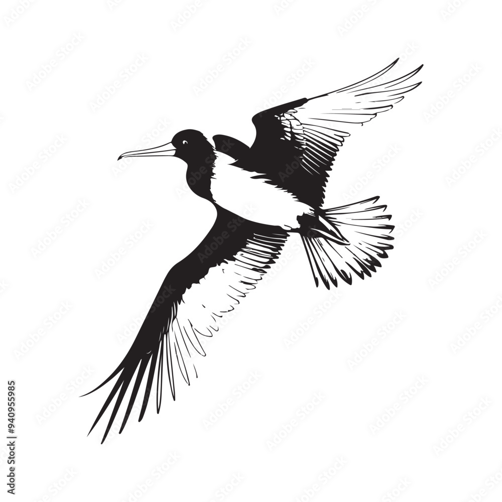 Obraz premium Frigatebird line art vector silhouette with white Background