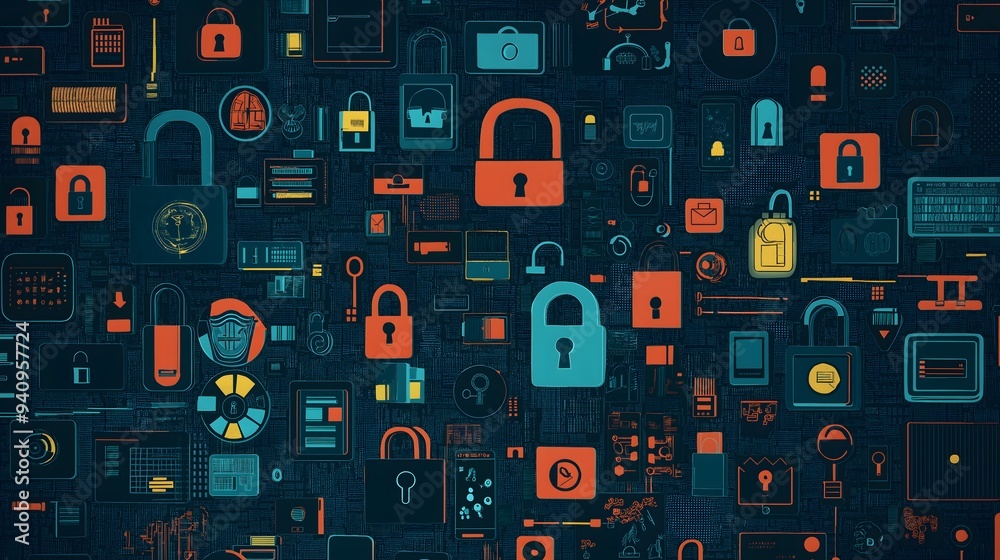 Cybersecurity Pattern: Digital Locks and Icons Cybersecurity Pattern: Digital Locks and Icons